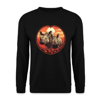 Nashorn Liebe bei Sonnenuntergang - Unisex Pullover - Schwarz - Vorne - Alina (178cm) & Michal (187cm)