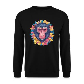 Mandrill mit Blumenkranz - Unisex Pullover - Schwarz - Vorne - Alina (178cm) & Michal (187cm)