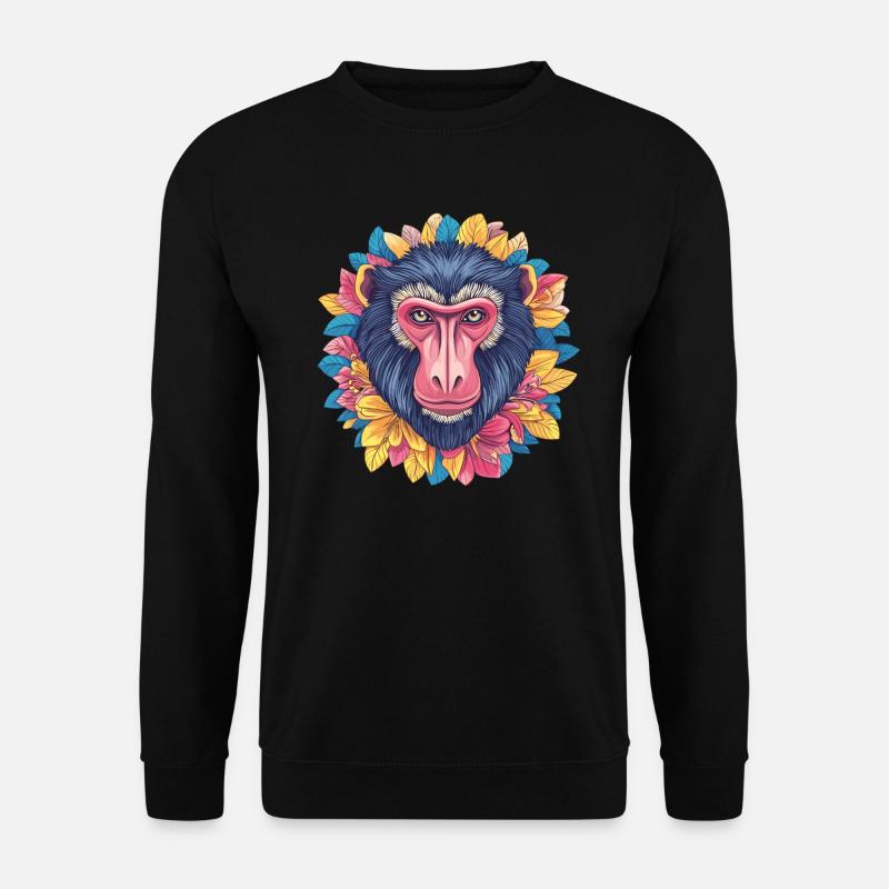 Mandrill with flower wreath - Unisex Sweatshirt - black