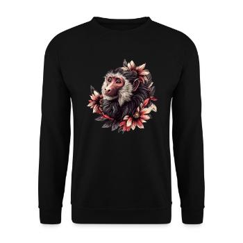Baboon with flower frame - Unisex Sweatshirt - black - Front - Alina (178cm) & Michal (187cm)