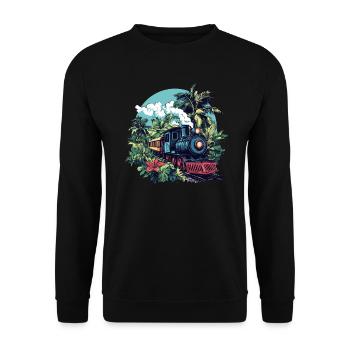 Dampflok durch Palmen - Unisex Pullover - Schwarz - Vorne - Alina (178cm) & Michal (187cm)