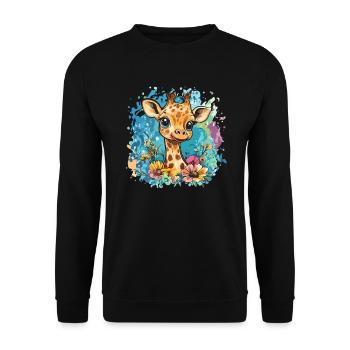 Cheerful giraffe with flowers - Unisex Sweatshirt - black - Front - Alina (178cm) & Michal (187cm)
