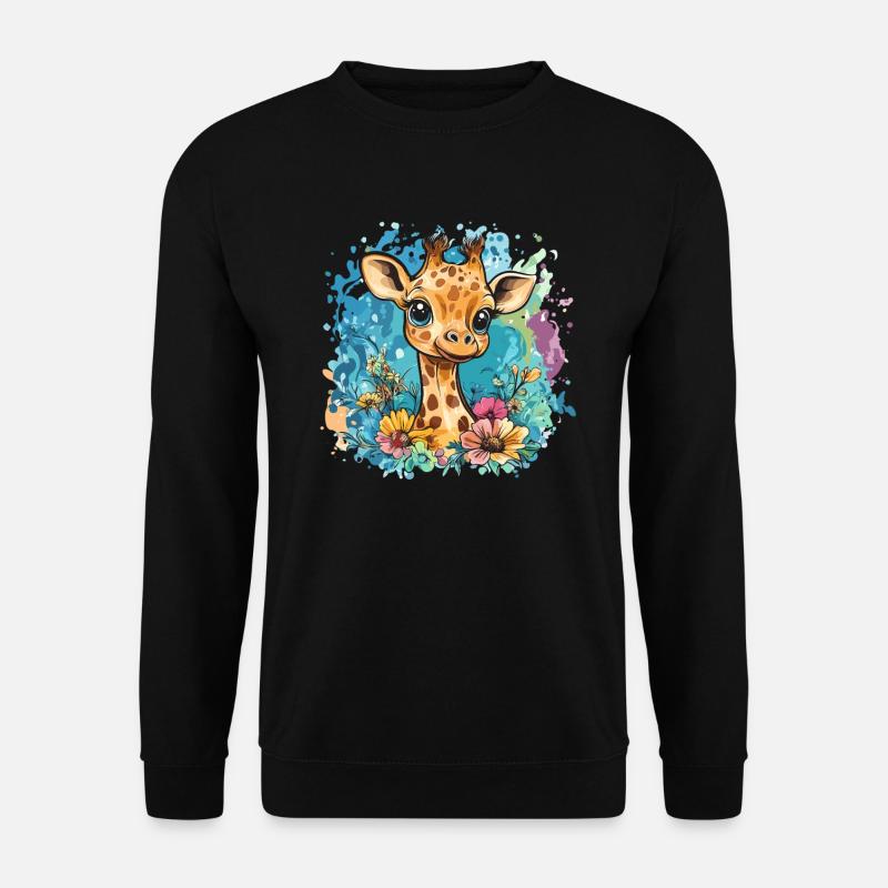Cheerful giraffe with flowers - Unisex Sweatshirt - black
