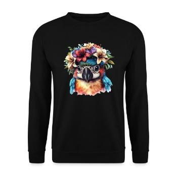 Perroquet avec couronne de fleurs - Sweat-shirt Unisexe - noir - Devant - Alina (178cm) & Michal (187cm)