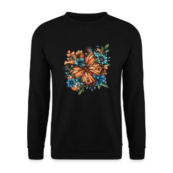 Schmetterling mit Blumen - Unisex Pullover - Schwarz - Vorne - Alina (178cm) & Michal (187cm)