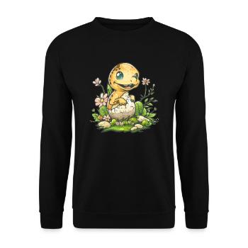 Dino Baby aus dem Ei - Unisex Pullover - Schwarz - Vorne - Alina (178cm) & Michal (187cm)