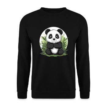 Panda im Bambuswald - Unisex Pullover - Schwarz - Vorne - Alina (178cm) & Michal (187cm)