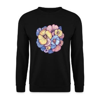 Blumenpracht im Pastell - Unisex Pullover - Schwarz - Vorne - Alina (178cm) & Michal (187cm)