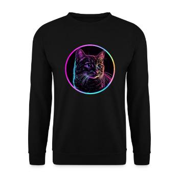 Neon Katze im Kreis - Unisex Pullover - Schwarz - Vorne - Alina (178cm) & Michal (187cm)