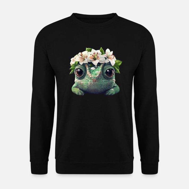 Chameleon with flower wreath - Unisex Sweatshirt - black