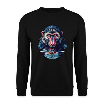 Mandrill im Wasserblick - Unisex Pullover - Schwarz - Vorne - Alina (178cm) & Michal (187cm)