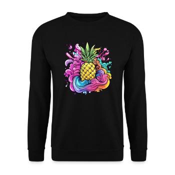 Ananas Farbexplosion - Unisex Pullover - Schwarz - Vorne - Alina (178cm) & Michal (187cm)