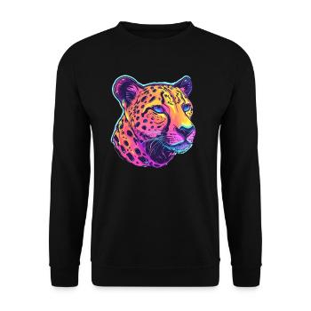 Bunter Leopard Popart - Unisex Pullover - Schwarz - Vorne - Alina (178cm) & Michal (187cm)