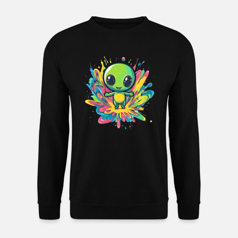 Bunter Alien auf Farbspritzer - Unisex Pullover - Schwarz
