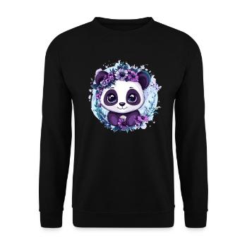 Panda mit Blumenkranz - Unisex Pullover - Schwarz - Vorne - Alina (178cm) & Michal (187cm)
