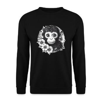 Schwarz-Weiß Affe mit Blumen - Unisex Pullover - Schwarz - Vorne - Alina (178cm) & Michal (187cm)