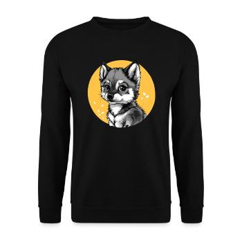 Husky in Gelbkreis - Unisex Pullover - Schwarz - Vorne - Alina (178cm) & Michal (187cm)