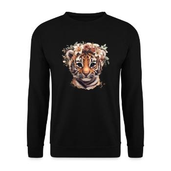 Tiger with flower wreath - Unisex Sweatshirt - black - Front - Alina (178cm) & Michal (187cm)
