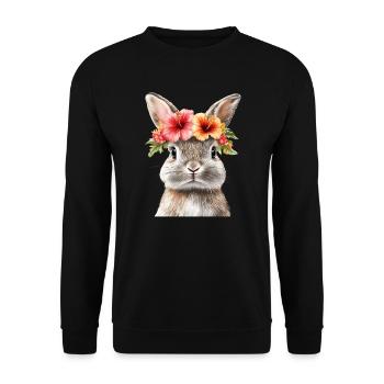 Rabbit with flower wreath - Unisex Sweatshirt - black - Front - Alina (178cm) & Michal (187cm)