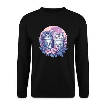 Zwei Kätzchen mit Blumen - Unisex Pullover - Schwarz - Vorne - Alina (178cm) & Michal (187cm)