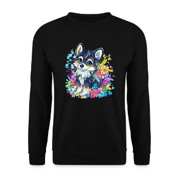 Colorful husky with flowers - Unisex Sweatshirt - black - Front - Alina (178cm) & Michal (187cm)