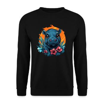 Bébé hippopotame à l’hibiscus - Sweat-shirt Unisexe - noir - Devant - Alina (178cm) & Michal (187cm)