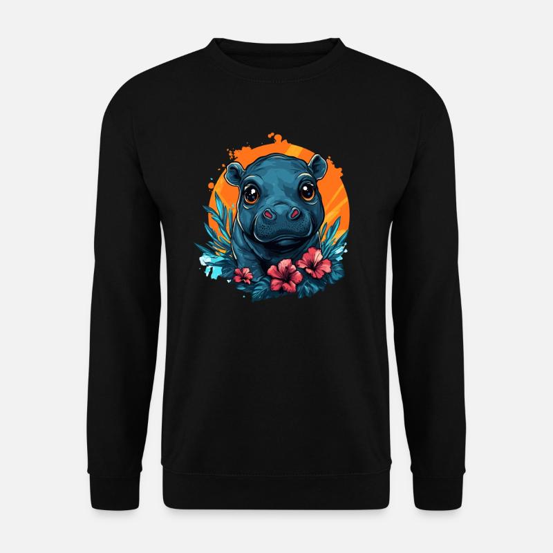 Bébé hippopotame à l’hibiscus - Sweat-shirt Unisexe - noir