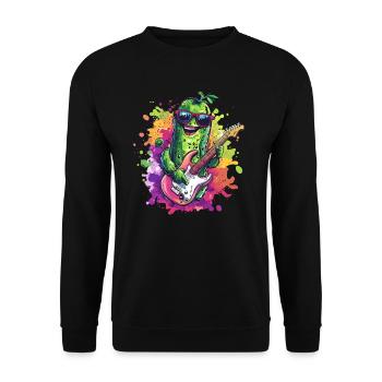 Rockige Gitarre-Gurke - Unisex Pullover - Schwarz - Vorne - Alina (178cm) & Michal (187cm)