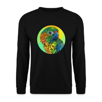 Bunter Papageienkopf - Unisex Pullover - Schwarz - Vorne - Alina (178cm) & Michal (187cm)
