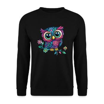 Colorful owl on branch - Unisex Sweatshirt - black - Front - Alina (178cm) & Michal (187cm)