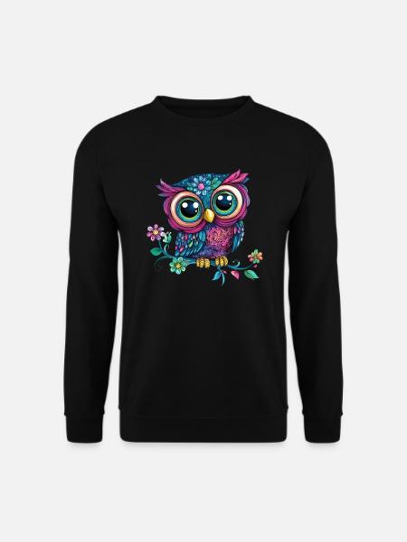 Bunte Eule auf Ast - Unisex Pullover - Schwarz