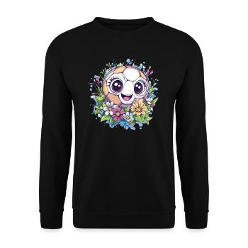 Fröhlicher Fußball mit Blumen - Unisex Pullover - Schwarz - Vorne - Alina (178cm) & Michal (187cm)