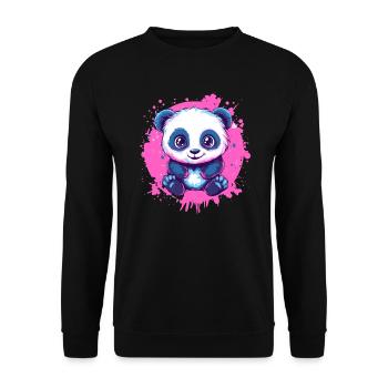 Süßer Panda auf Pink - Unisex Pullover - Schwarz - Vorne - Alina (178cm) & Michal (187cm)