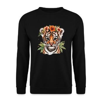 Tiger baby with flower crown - Unisex Sweatshirt - black - Front - Alina (178cm) & Michal (187cm)
