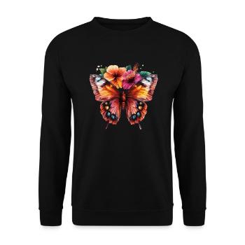 Papillon coloré avec des fleurs - Sweat-shirt Unisexe - noir - Devant - Alina (178cm) & Michal (187cm)
