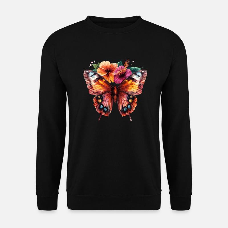 Bunter Schmetterling mit Blumen - Unisex Pullover - Schwarz