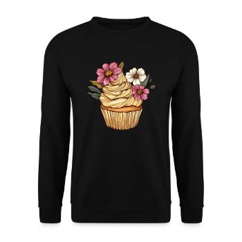 Cupcake mit Blütendekor - Unisex Pullover - Schwarz - Vorne - Alina (178cm) & Michal (187cm)