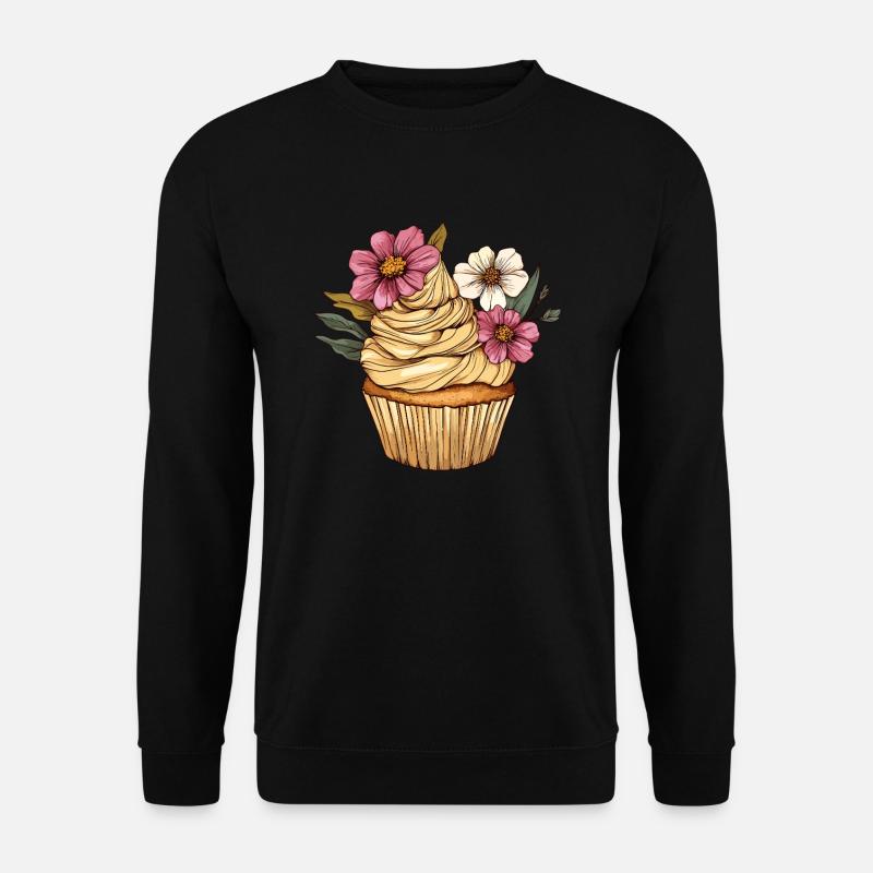 Cupcake mit Blütendekor - Unisex Pullover - Schwarz