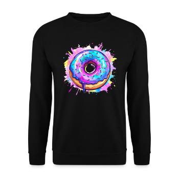 Bunte Donut Explosion - Unisex Pullover - Schwarz - Vorne - Alina (178cm) & Michal (187cm)