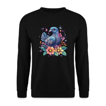 Bunte Taube mit Blumen - Unisex Pullover - Schwarz - Vorne - Alina (178cm) & Michal (187cm)