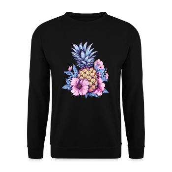 Ananas mit Rosa Blüten - Unisex Pullover - Schwarz - Vorne - Alina (178cm) & Michal (187cm)