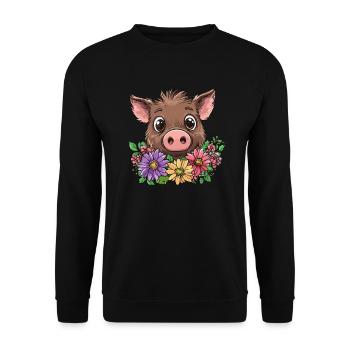 Wild boar with flowers - Unisex Sweatshirt - black - Front - Alina (178cm) & Michal (187cm)