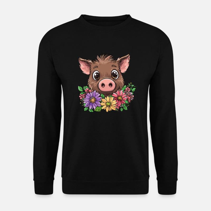 Wildschwein mit Blumen - Unisex Pullover - Schwarz