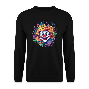 Fröhlicher Clown mit Blumen - Unisex Pullover - Schwarz - Vorne - Alina (178cm) & Michal (187cm)
