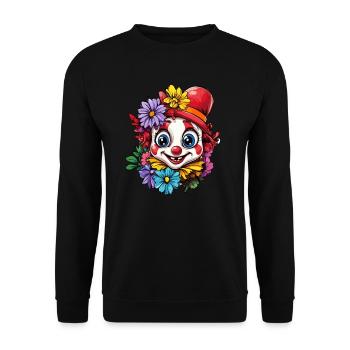 Clown mit bunten Blumen - Unisex Pullover - Schwarz - Vorne - Alina (178cm) & Michal (187cm)
