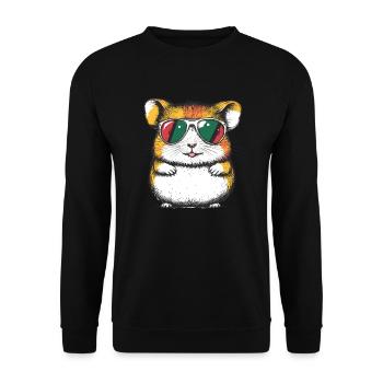 Cooler Hamster mit Brille - Unisex Pullover - Schwarz - Vorne - Alina (178cm) & Michal (187cm)