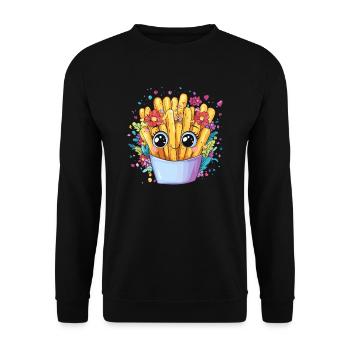 Frites avec couronne de fleurs - Sweat-shirt Unisexe - noir - Devant - Alina (178cm) & Michal (187cm)