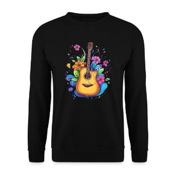 Gitarre mit Blumenornament - Unisex Pullover - Schwarz - Vorne - Alina (178cm) & Michal (187cm)
