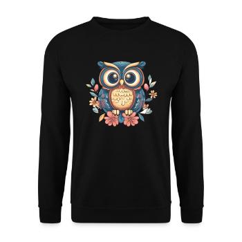 Florale Eule im Retro Stil - Unisex Pullover - Schwarz - Vorne - Alina (178cm) & Michal (187cm)