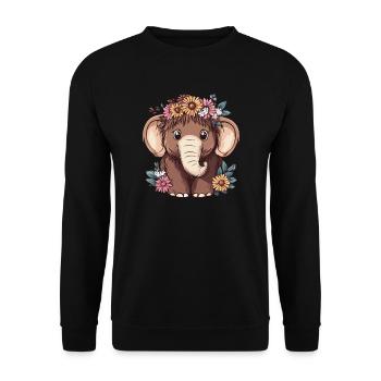 Mammut mit Blumenkranz - Unisex Pullover - Schwarz - Vorne - Alina (178cm) & Michal (187cm)